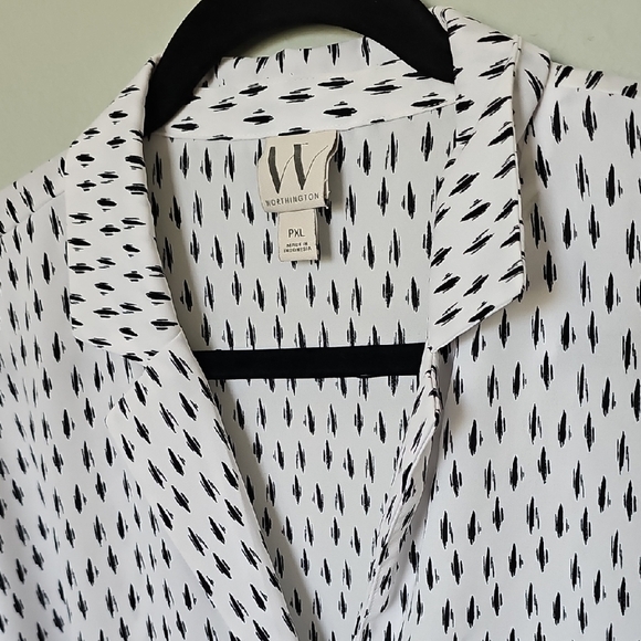 Worthington Relaxed Slouchy Black and White Button Down Long Sleeve Shirt PXL - Picture 4 of 8